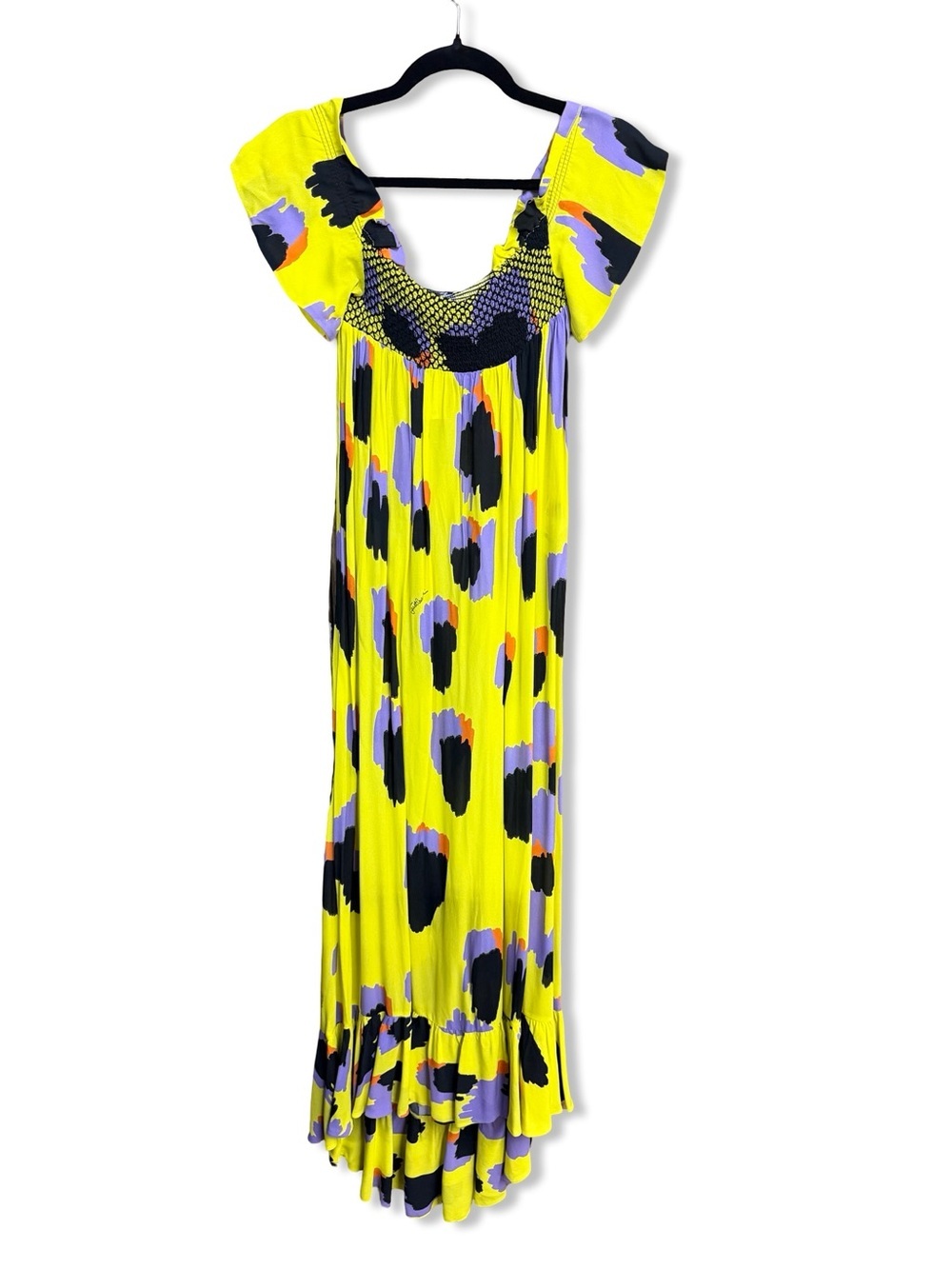Just Cavalli neon Yellow, Black, Purple Abstract Print maxi Dress $825 36 4